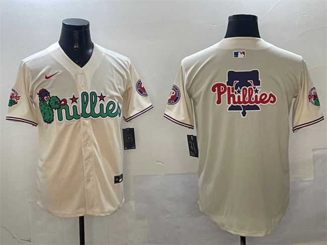 Men%27s Philadelphia Phillies Team Big Logo Cream Phanatic Limited Stitched Jersey